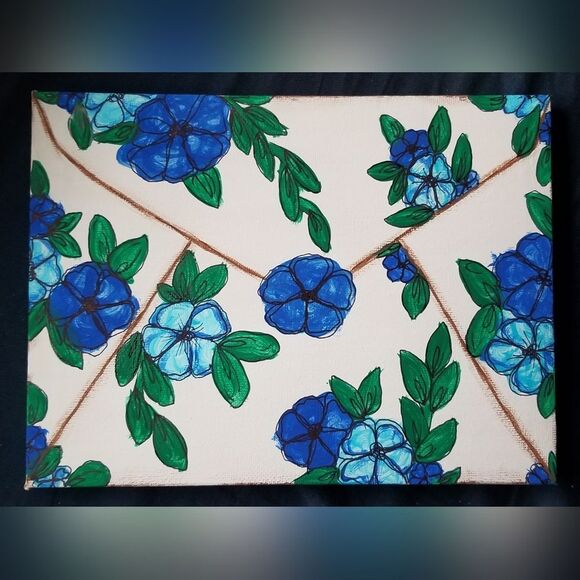 Handmade "Blue floral love letter" original painting by me on 8x6 canvas - Picture 1 of 1